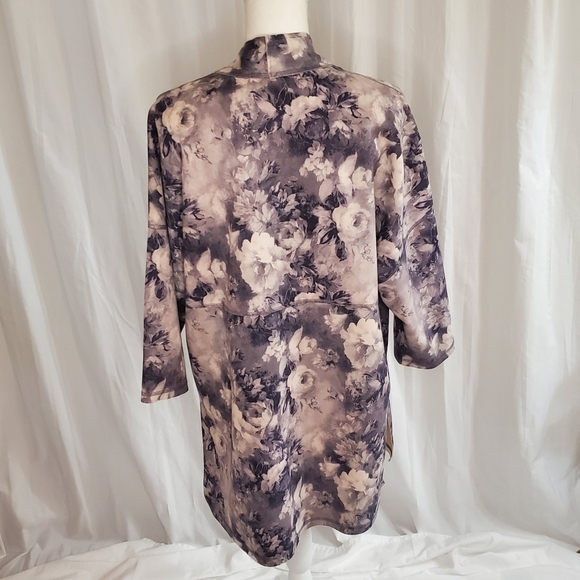 Anthropologie Solitaire Jacket Cardigan Womens Med. Faux Suede Floral Gray Open - Picture 3 of 10